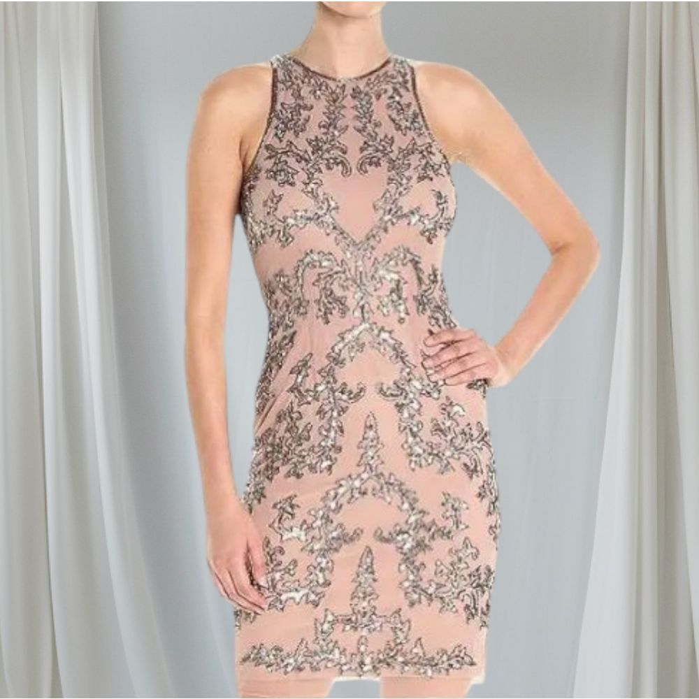 Adrianna Papell Embellished Chiffon Sheath Cocktail Dress Size 8 - Picture 2 of 16